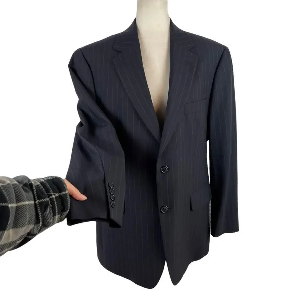 Brooks Brothers Men's Stretch Dark Blue Striped Blazer Jacket Size EU41 Short